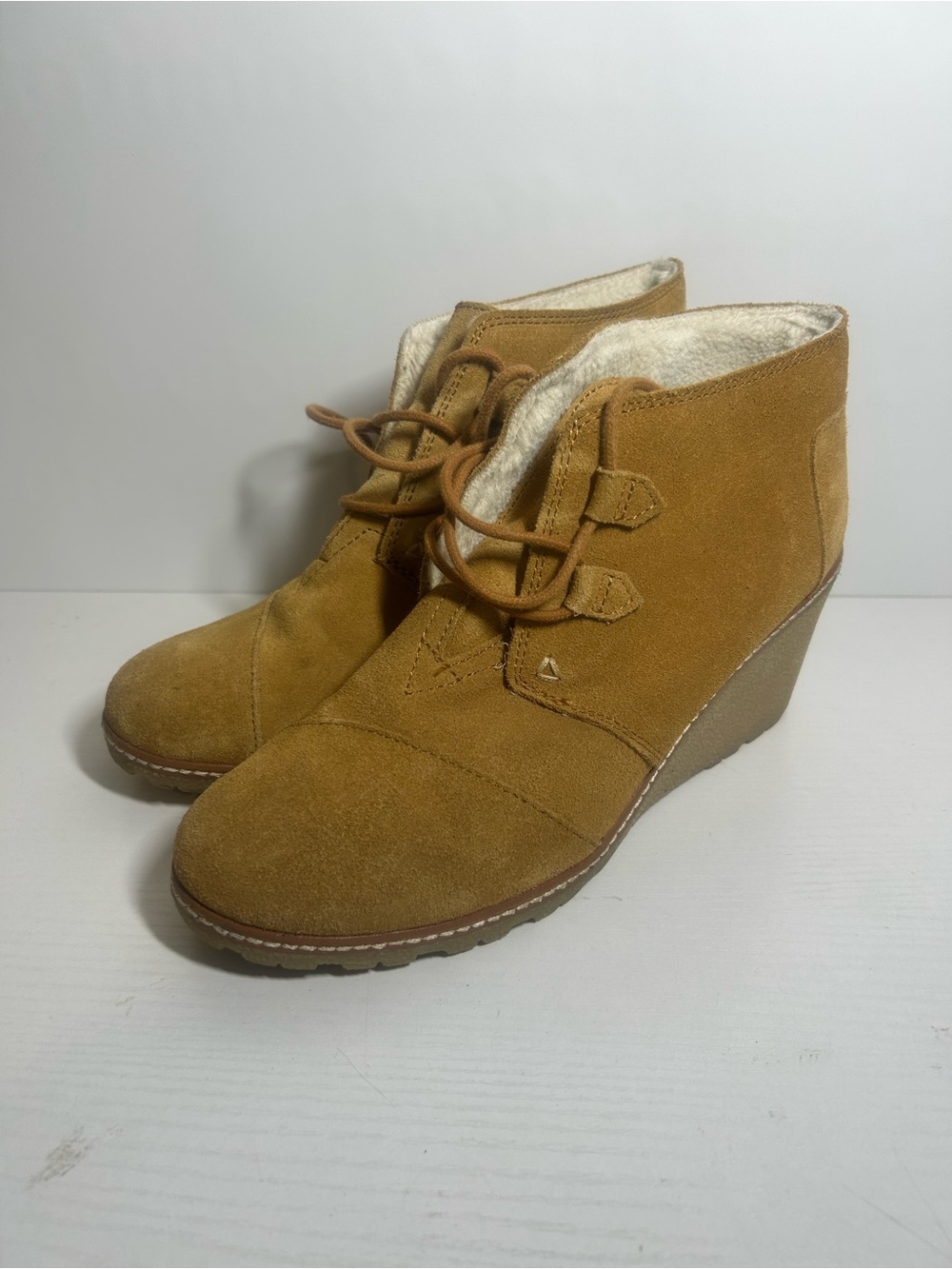 Toms Tan Suede Wedge Ankle Booties